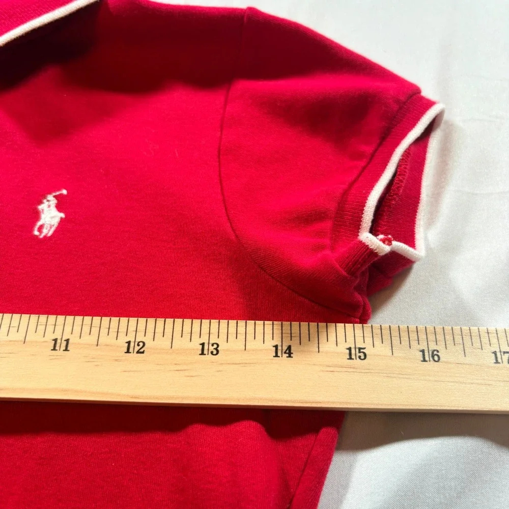 Ralph Lauren Polo Dress Girls Large Red Cotton Short Sleeve Tipped Collar Pony